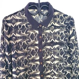 Volcom sheer black and white button down shirt Large